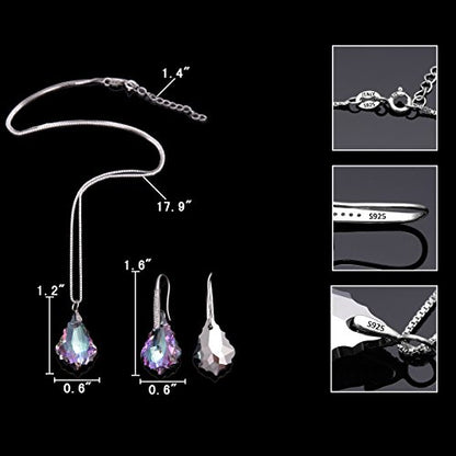 EleQueen 925 Sterling Silver CZ Baroque Drop Pendant Necklace Dangle Earrings Set Made with Austrian Crystal, Valentine's Day/Mother's Day/Christmas Jewelry Gift - color: Vitrail Light