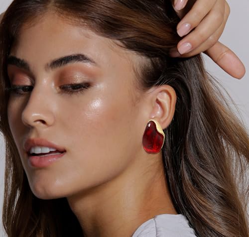 Acrylic Earrings for Women Irregular Resin Drop Earrings Metal Waterdrop Earring - color: Red
