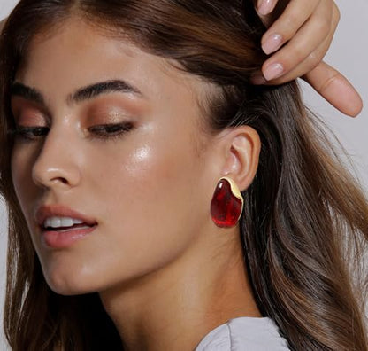 Acrylic Earrings for Women Irregular Resin Drop Earrings Metal Waterdrop Earring - color: Red