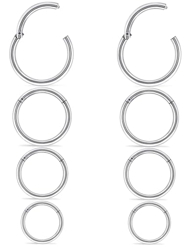 20G 18G 16G 14G 12G 10G Surgical Steel Hinged Clicker Segment Nose Rings Hoop Lip Rings Helix Cartilage Daith Tragus Sleeper Earrings Body Piercing for Women Men 6mm 8mm 10mm 12mm 14mm 16mm - color: Silver-14G（1.6mm)-Inner Diameter: 8mm 10mm 12mm 14mm