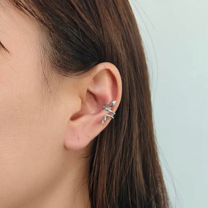 Gold Ear Cuff Earrings for Women Non Piercing 14K Gold Plated/Silver Cuff Clip On Cartilage Hoop Shining Cubic Zirconia Twisted Chain Ear Clip On Earring for Women Chunky Ear Cuffs Earrings - color: Silver-Snake
