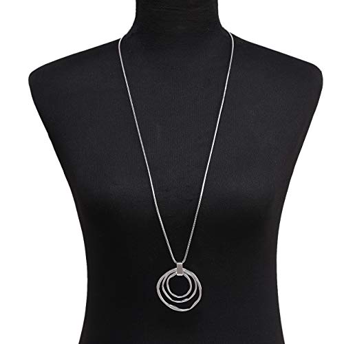 NVENF Long Sweater Chain Double Circle Pendant Necklace Bold Snake Chain Women Statement Necklace - color: D Silver triple