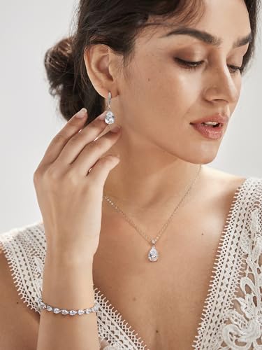 SWEETV Bridal Wedding Jewelry Set for Brides,Teardrop Bridesmaids Jewelry Set - color: Silver 02