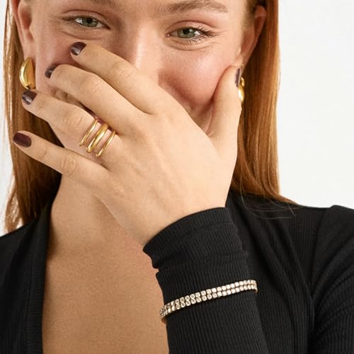 Hey Harper Gold Ring for Women - Gold Plated Stacking Waterproof & Sweatproof Jewerly Ring - Everday Non Tarnish Cute Fashion Circle Rings - style: Triple Layer Ring