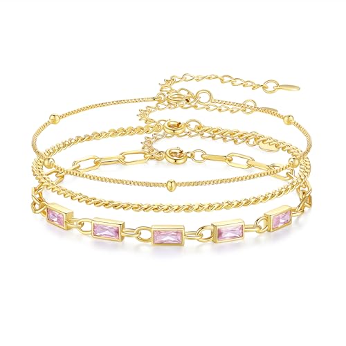 Gold Birthstone Bracelet for Women, 18K Gold Plated Layered Jewelry Bracelet Set, Womens Dainty Stackable Bracelets Link Paperclip Chain Valentines Day Gift for Wife Her - color: Gold-10-Oct.