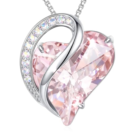 Crystal Heart Necklace for Women - Quietrose Faceted Crystal Heart Pendant with Sparkle Accents, Silver-Tone Curved Frame, 0.85" x 0.73", 18+2" Adjustable Chain, Elegant Gift for Her - color: Blush Pink - Sweet Wish