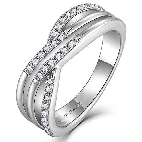 Fahonie Infinity X Knot Ring 925 Sterling Silver cut 5A Cubic Zirconia CZ Statement Ring Anniversary Promise Ring for Women