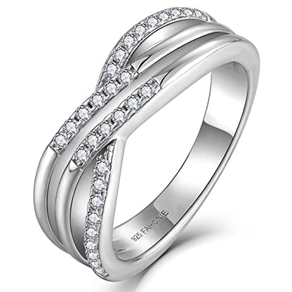 Fahonie Infinity X Knot Ring 925 Sterling Silver cut 5A Cubic Zirconia CZ Statement Ring Anniversary Promise Ring for Women