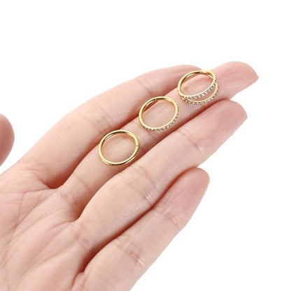 FUNLMO 3Pcs Nose Rings Double Hoop Nose Ring Conch Daith Tragus Helix Rook Piercing Jewelry Surgical Steel Cartilage Earring Conch Hoop Earring Septum Jewelry Lip Ring - color: Style 2: Gold