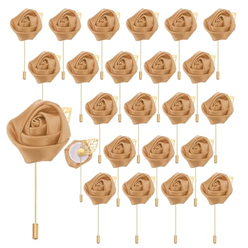 uxcell 24pcs Champagne Rose Boutonnieres Flower Pins for Wedding | Buttonholes Pocket Boutonnieres for Wedding Ceremony Anniversary Prom Formal Dinner Party - color: Champagne