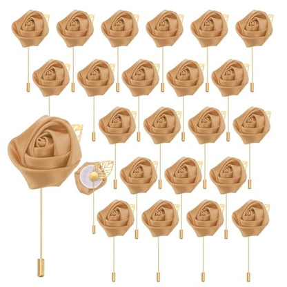 uxcell 24pcs Champagne Rose Boutonnieres Flower Pins for Wedding | Buttonholes Pocket Boutonnieres for Wedding Ceremony Anniversary Prom Formal Dinner Party - color: Champagne