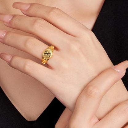 callie Custom Signet Ring - Engraved Text & Photo, Personalized Family Crest Coat Of Arms Rings, 925 Sterling Silver/Brass | Father's Day Jewelry Gifts for Men & Women - color: Initial-3