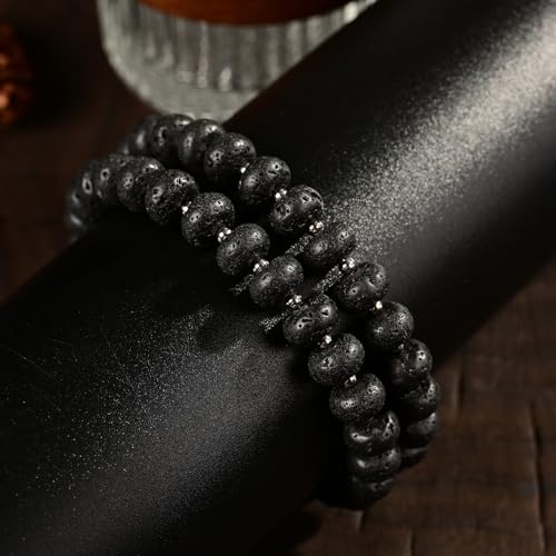 468Handmade Adjustable Natural Gemstone Crystal Bracelet Healing Power Energy Inspirational Gifts with Card for Unisex - color: 06-Black Lava(Solidify Belief), size: 5x8mm