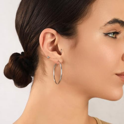 2mm Sterling Silver Big Hoop Earrings For Women - Large Hypoallergenic Circle Endless Thin Oversize Silver Hoops - color: Silver,30mm hoops
