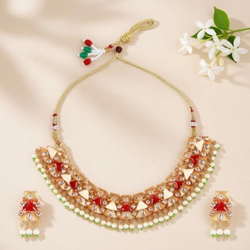 Efulgenz Indian Wedding Antique Crystal Faux Pearl Necklace Set for Women - color: Multi