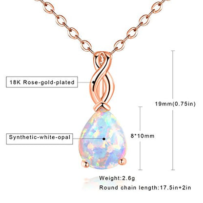 VOLUKA Created Opal/Amethyst/Mystic Topaz Pendant Necklace for Women,18K White/Rose Gold Plated Chain Wedding Engagement Jewelry Gift - color: B-Teardrop necklace-rose gold plated