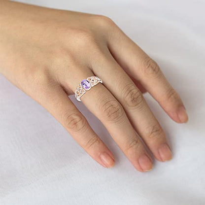 PRAYMOS 925 Sterling Silver Ring Birthstone Ring Turquoise Moss White Opal Ring for Women Celtic Knot Open Adjustable Thrumb Ring - color: Purple Alexandrite