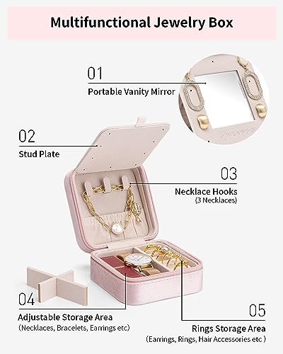 Vlando Travel Essentials for Women Jewelry Box, Travel Accessories for Teen Girl Trendy Stuff, Necklace Organizer Earrings Ring Organizer, Travel Must Have Jewelry Organizer - Letter C, Pink | Built-In Mirror for Quick Checks, Soft Velvet Protects Daily P