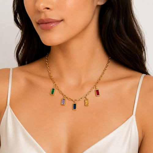 Rich London 18K Rose Gold Plated 2-in-1 Clover Heart Pendant Necklace for Women | Elegant Crystal Charm Jewellery - color: Multi Stone