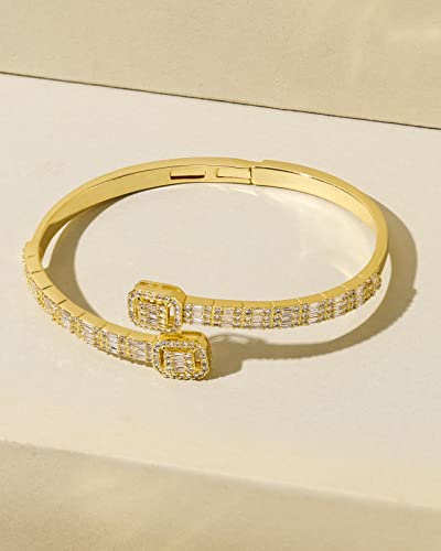 LuxeFlex Iced Out Diamond-Studded Butterfly Cuff Bracelet for Women, Men, and Teen Girls - 14K Gold Plated Bangle with Baguette CZ Stones, Perfect Birthday or Graduation Jewelry Gift for Best Friends - color: Square/Gold