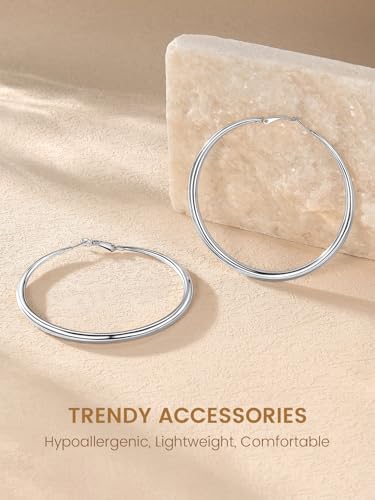 KeyStyle 5mm Thick Hoop Earring，Large Gold Hoop Earrings for Women | Stainless Steel Hoops Earring 14K Gold Plated/Silver/Black Hoop Lightweight Hypoallergenic Hollow Tube Hoop(40/60/80MM) - color: Silver, size: 80mm