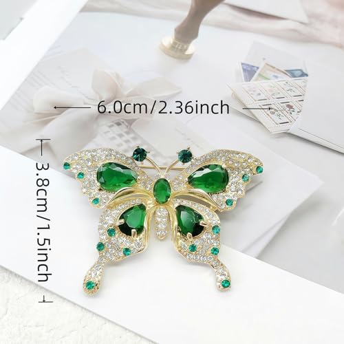 2pcs Rhinestone Brooch Pin for Women Dress Elegant Stylish Crystal Brooches Fashion Accessories Pins Lapel Boutonniere Ideas Wedding Christmas Birthday Jewelry Easter Gift - color: 13 Green Butterfly/Gold