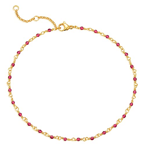 Gold Anklets for Women 14K Gold Plated Tiny Bead Anklet Colorful Tassel Foot Chain Dainty Adjustable Cute Summer Beach Boho Anklets Jewelry Gift - color: crystal rose