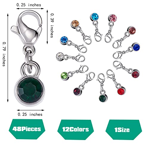 48 Pcs Birthstone Charms Bulk Crystal Dangle Charms Pendants with Rhinestones Lobster Claw Clasps for Jewelry Necklace Bracelet Making