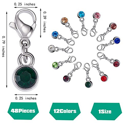 48 Pcs Birthstone Charms Bulk Crystal Dangle Charms Pendants with Rhinestones Lobster Claw Clasps for Jewelry Necklace Bracelet Making
