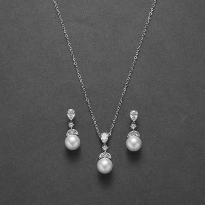 SWEETV Pearl Wedding Jewelry Set For Brides, Cubic Zirconia Wedding Necklace and Earrings Set, Elegant Bridal Jewelry Set for Women Bridesmaids Prom
