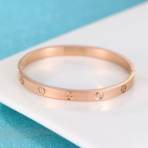 Friendship Love Bracelet for Women, 18K Gold Plated Titanium Steel Cuff - color: Rose Gold, size: Cross 7''
