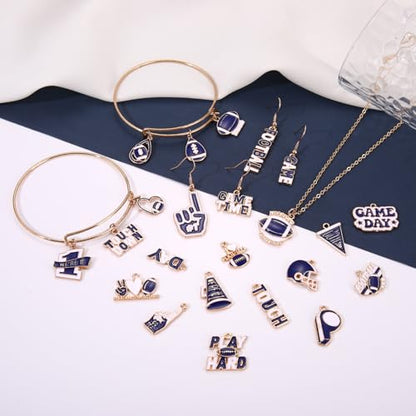 40PCS Game Day Charms for Bracelet Making Enamel Football Charms for Bracelet Necklace Earrings Jewelry Making DIY Football Mom Accessories Gifts - color: Blue White