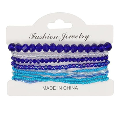 Bohemian Colorful Crystal Glass Beads Seed Beaded Bracelet Handmade Adjustable Stackable Elastic Strand Bangle for Women Summer Beach Hawaii Boho Wristbands Jewelry - color: dark blue
