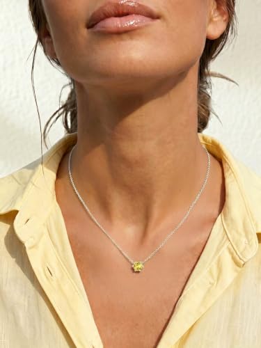 Silvora Heart/Round Birthstone Necklace for Women, Sparkling Crystal Pendant, Dainty Birth Month Jewelry, Adjustable 16"+2" Chain - color: Silver, style: November Round