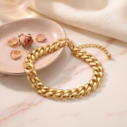 Width-12mm Chunky Cuban Link Ankle Bracelets for Women Waterproof, 18K Gold/Silver Plated Anklets Cubic Zirconia Adjustable Thick Chain Trendy Beach Summer Fashion Jewelry Gift - style: Style 1