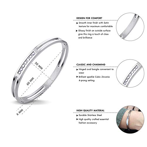 555Jewelry Womens Stainless Steel Fashion CZ Studded Cuff Bangle Bracelet - color: Silver - Grooved