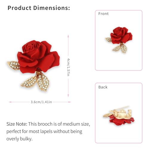 A set of two crystal red rose brooches, featuring elegant enamel floral brooches set with synthetic crystals. This stylish accessory perfectly complements parties, balls, weddings, Valentine's Day gifts, and other occasions, making it an ideal gift for wo