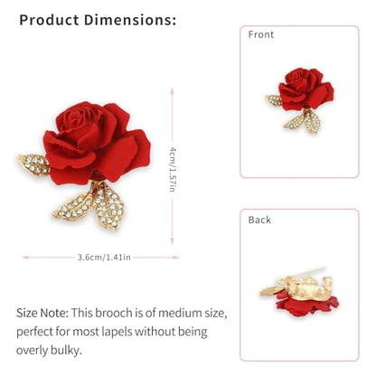 A set of two crystal red rose brooches, featuring elegant enamel floral brooches set with synthetic crystals. This stylish accessory perfectly complements parties, balls, weddings, Valentine's Day gifts, and other occasions, making it an ideal gift for wo