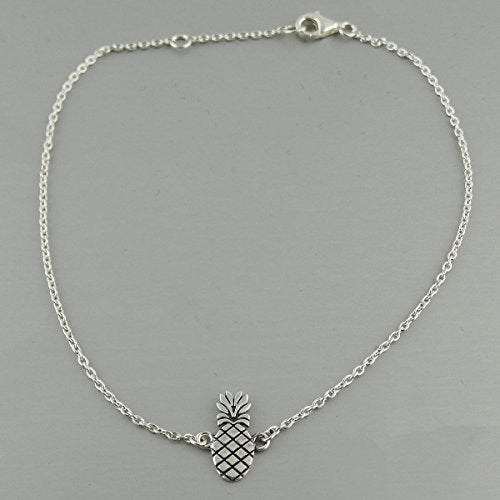 FashionJunkie4Life Sterling Silver Adjustable Link Anklet with Extension, Sterling Silver ankle bracelets for women, Summer bracelets, Foot Jewelry, Boho Jewelry for women - color: Pineapple