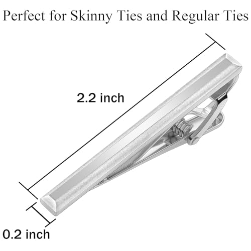 Tie Clip for Men, TAIGRAMA Tie Bar and Tie Pin Clip for Skinny Ties Gold Rose Gold Silver Black, Unique Mens Tie Clip Tie Clasp Suitable for Wedding Anniversary Business Professional and Best Gift - style: Style1-Silver