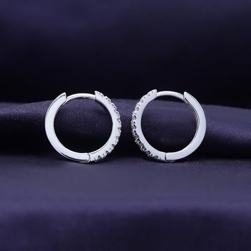 Dainty Cartilage Huggie Hoop Earrings Women in 18K Gold Plated | Round Moissanite in 18K Gold Plated Jewelry for Her - color: White Gold, size: 15 MM
