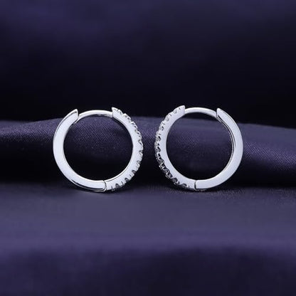 Dainty Cartilage Huggie Hoop Earrings Women in 18K Gold Plated | Round Moissanite in 18K Gold Plated Jewelry for Her - color: White Gold, size: 15 MM