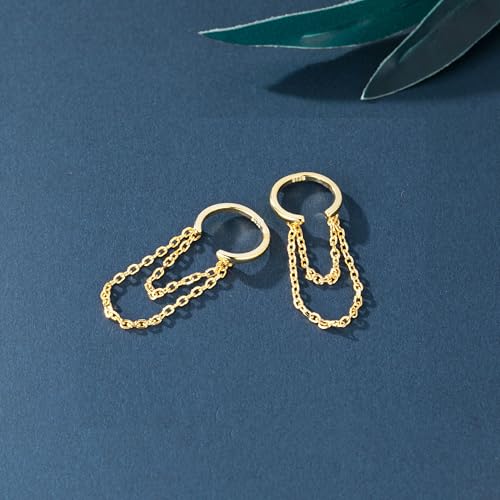 Reffeer Solid 925 Sterling Silver Minimalist Cuff Earrings Chain for Women Cartilage Wrap Earrings Helix Cuffs - color: B-18K Gold