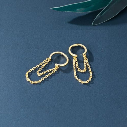 Reffeer Solid 925 Sterling Silver Minimalist Cuff Earrings Chain for Women Cartilage Wrap Earrings Helix Cuffs - color: B-18K Gold