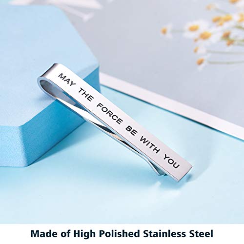 LParkin Premium Stainless Steel Tie Clip for Men & Women - Polished Finish, Secure Hold, Classic Accessory & Unique Gift - style: May The Force Be with You Tie Clip