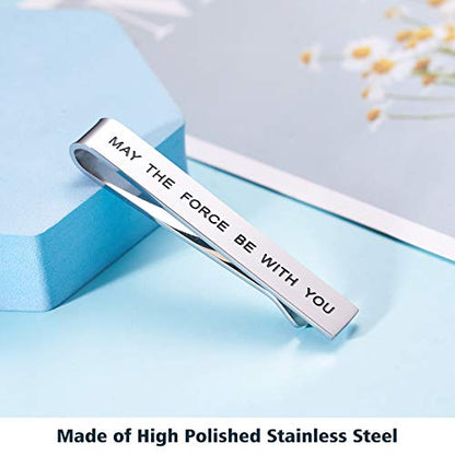 LParkin Premium Stainless Steel Tie Clip for Men & Women - Polished Finish, Secure Hold, Classic Accessory & Unique Gift - style: May The Force Be with You Tie Clip
