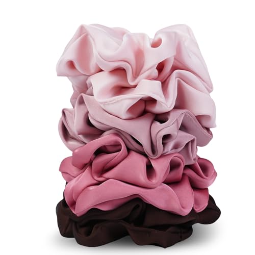 Satin Scrunchies for Women – 8PCS Blush & Brown Silk Hair Ties Set – No Crease, Frizz-Free, Gentle Elastic Hair Bands, Soft & Stylish Everyday Hair Accessories Gifts - color: Large-Blusher