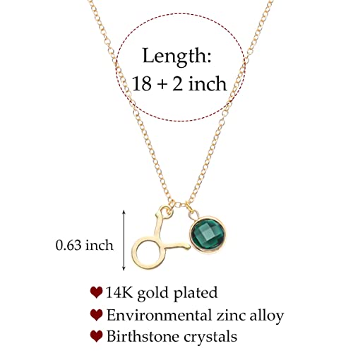 14k Gold Plated Zodiac Birthstone Crystal Pendant Necklace, Horoscope Sign Charm Necklace for Women Birthday Gift - color: Taurus-May