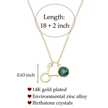 14k Gold Plated Zodiac Birthstone Crystal Pendant Necklace, Horoscope Sign Charm Necklace for Women Birthday Gift - color: Taurus-May