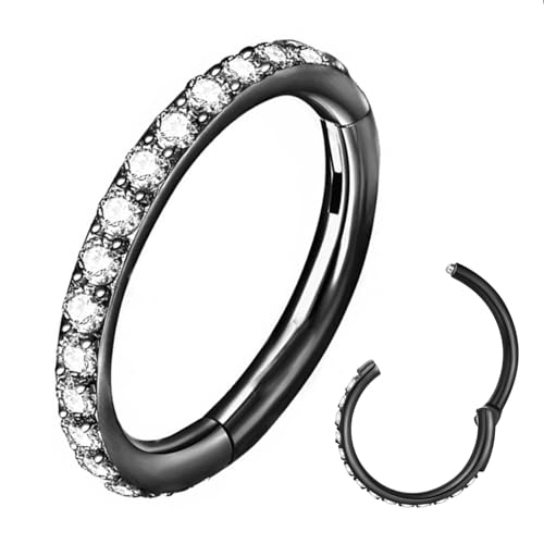 ORANGELOVE 20G 18G 16G Clear CZ Nose Ring Hoop 316L Surgical Steel Seamless Silver Septum Ring Clicker Jewelry Cartilage Earring Ear Piercing Hoop Earrings for Women Men Helix Rook Lobe Conch Tragus Daith Lip Hinged Piercing Jewelry with Cubic Zirconia -